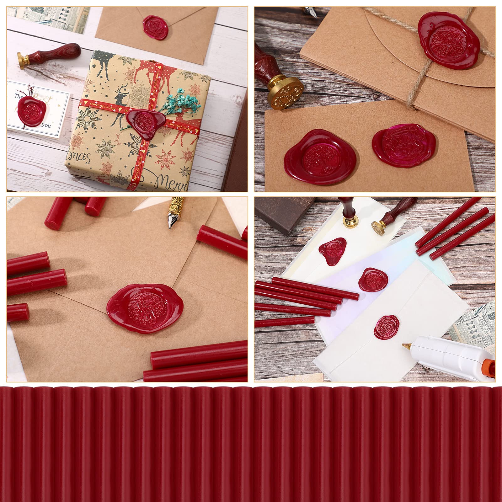 Bastoncini di Sigillo di Cera, 26 Bastoncini di Ceralacca Pistola a Colla per Inviti di Nozze, Buste di Biglietti, Posta di Lumaca, Pacchetti di Vino, Regalo di Natale (Vino Rosso)