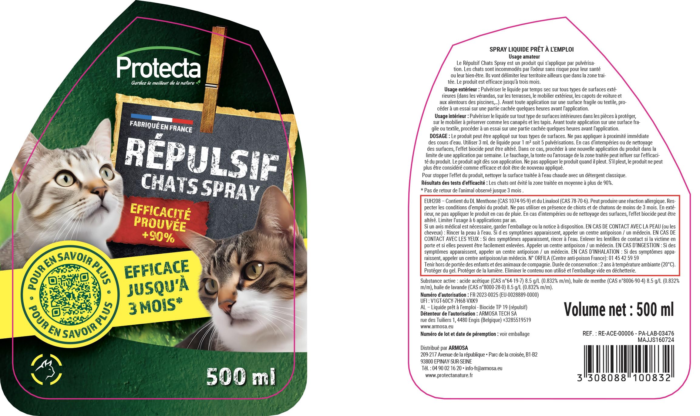 NUISIPRO - Répulsif Chats Intérieur & Extérieur - Lot de 2 - Spray Puissant
