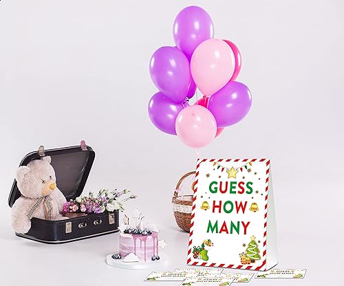 Miniatura 5 de Cartel y tarjeta del juego de despedida de soltera de Navidad, juego de fiesta de adivinar cuántas fiestas, 1 cartel con 50 boletos de adivinar