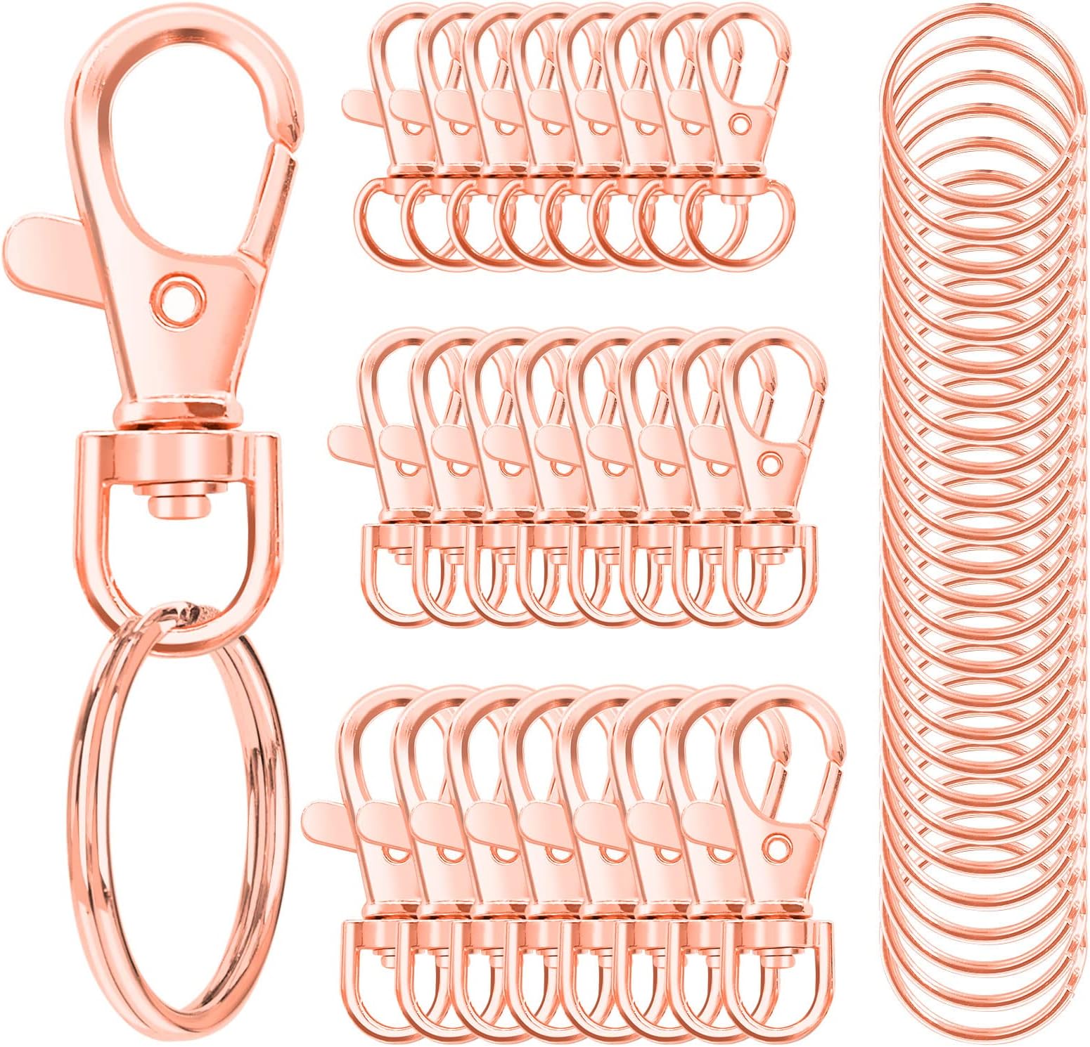 100PCS Swivel Snap Hooks with Key Rings, Premium Metal Swivel Lobster Claw Clasps Assorted Sizes (Large, Medium, Small) for Keychain Clip Lanyard, Jewelry Making, Crafts, Rose Gold