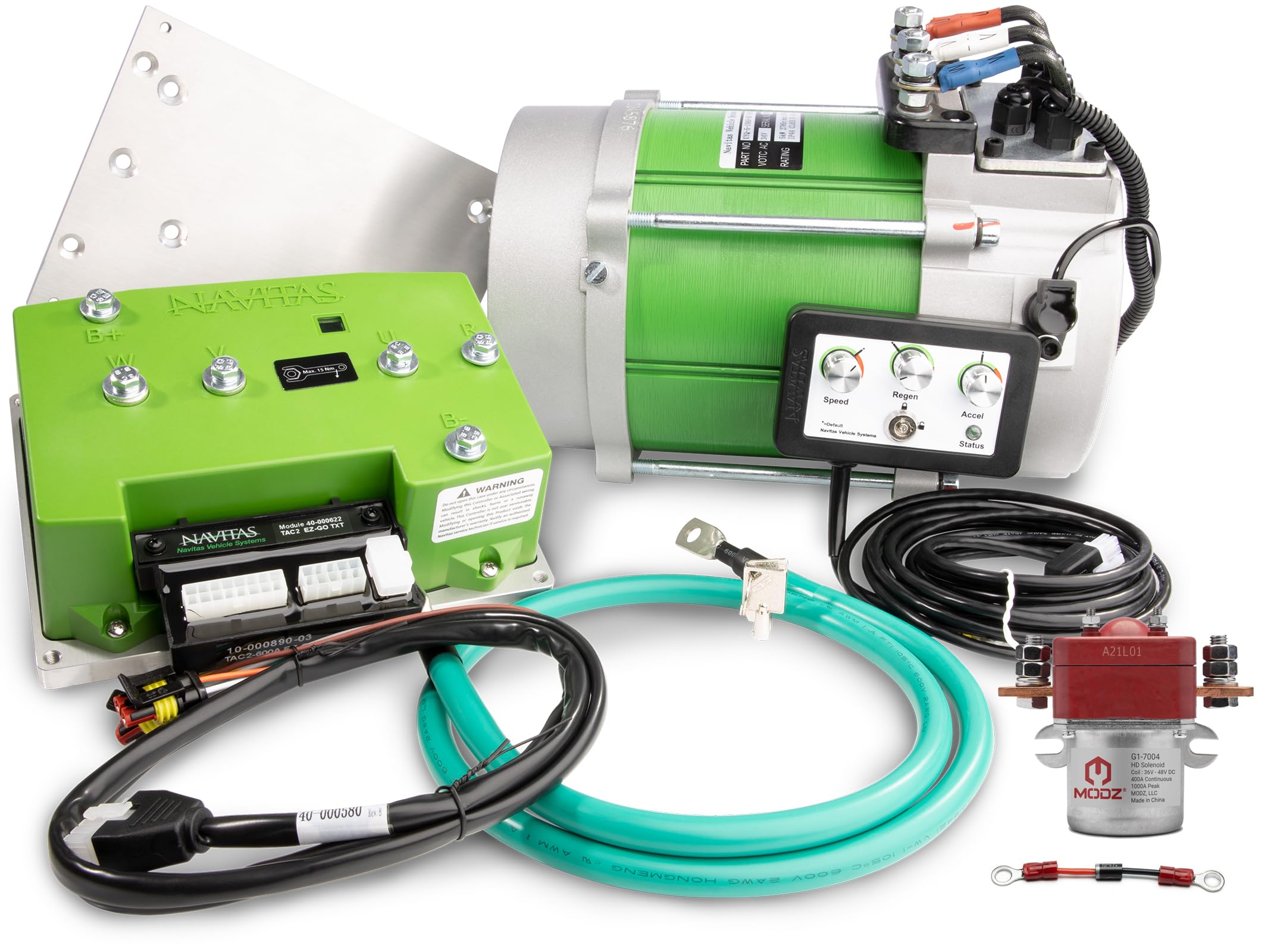 Navitas 600A 5KW DC to AC Conversion Kit with OTF Programmer and MODZ® Heavy Duty Solenoid and Diode for EZGO TXT48 Curtis 1206 HB Controller Golf Carts