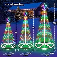 Vista 2 de 3 paquetes de luces de árbol de Navidad en forma de cono, luces de árbol de Navidad de 4' 5' 6' regulables con 12 modos de control remoto, luces