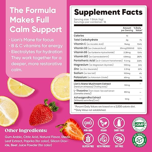 Miniatura 8 de Venture Pal Mezcla de bebida tranquila, reductor de cortisol y ayuda para dormir con glicinato de magnesio, Ashwagandha, L-teanina, vitamina D,