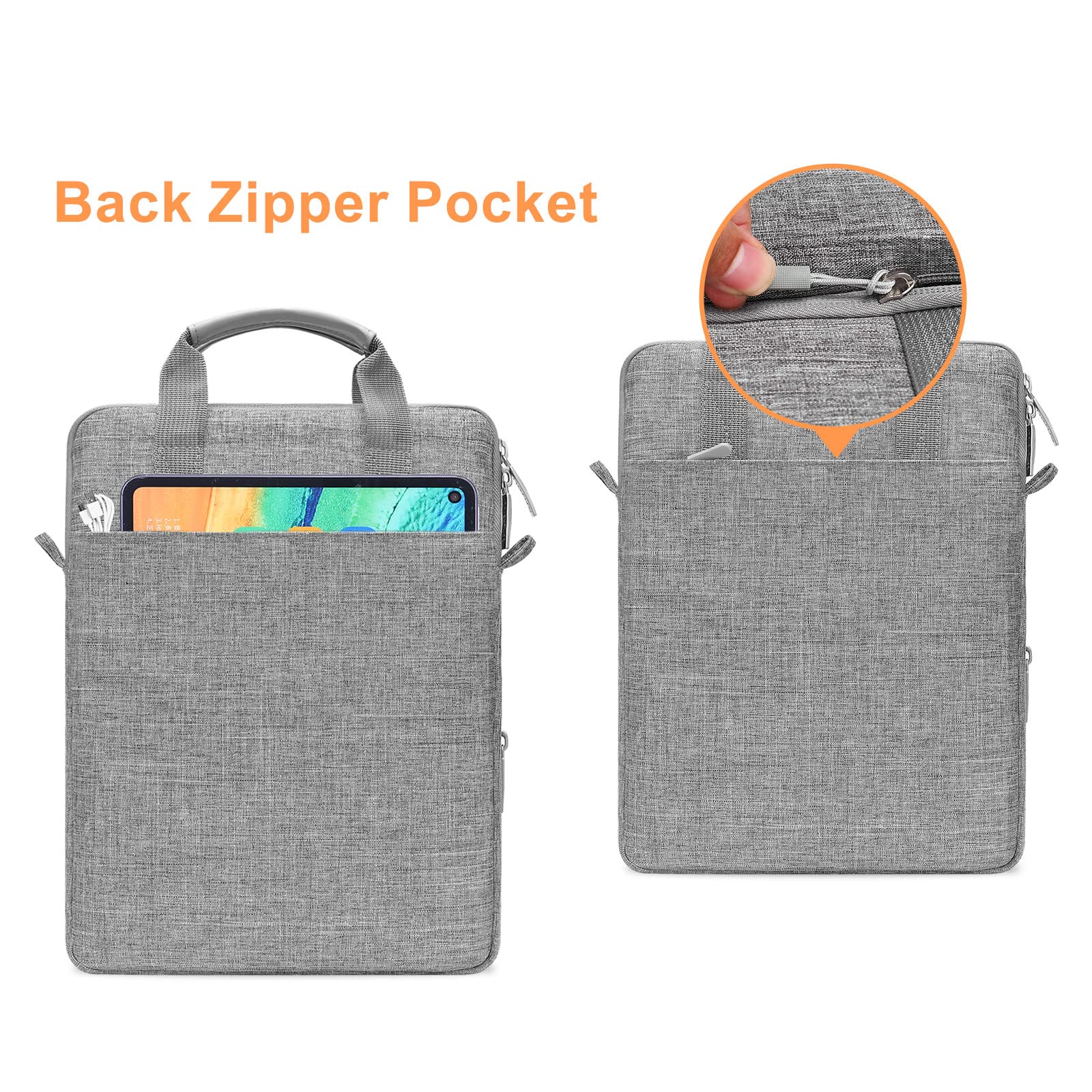 MOSISO Sacoche Vertical pour Tablette Compatible avec iPad Pro 12,9 Pouces M2 M1(6th/5th/4th/3rd) 2022-2018,Surface Pro 12,3 X/7/6/5/4/3/2/1,Sac à Bandoulière Surélevé Front&Poche Horizontale, Gris