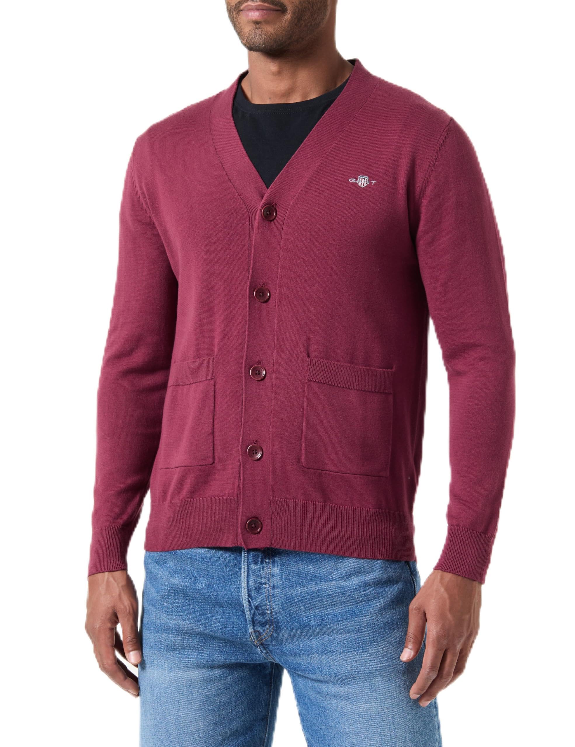 Gant Men's Weinrot Classic Cotton V-Cardigan, L