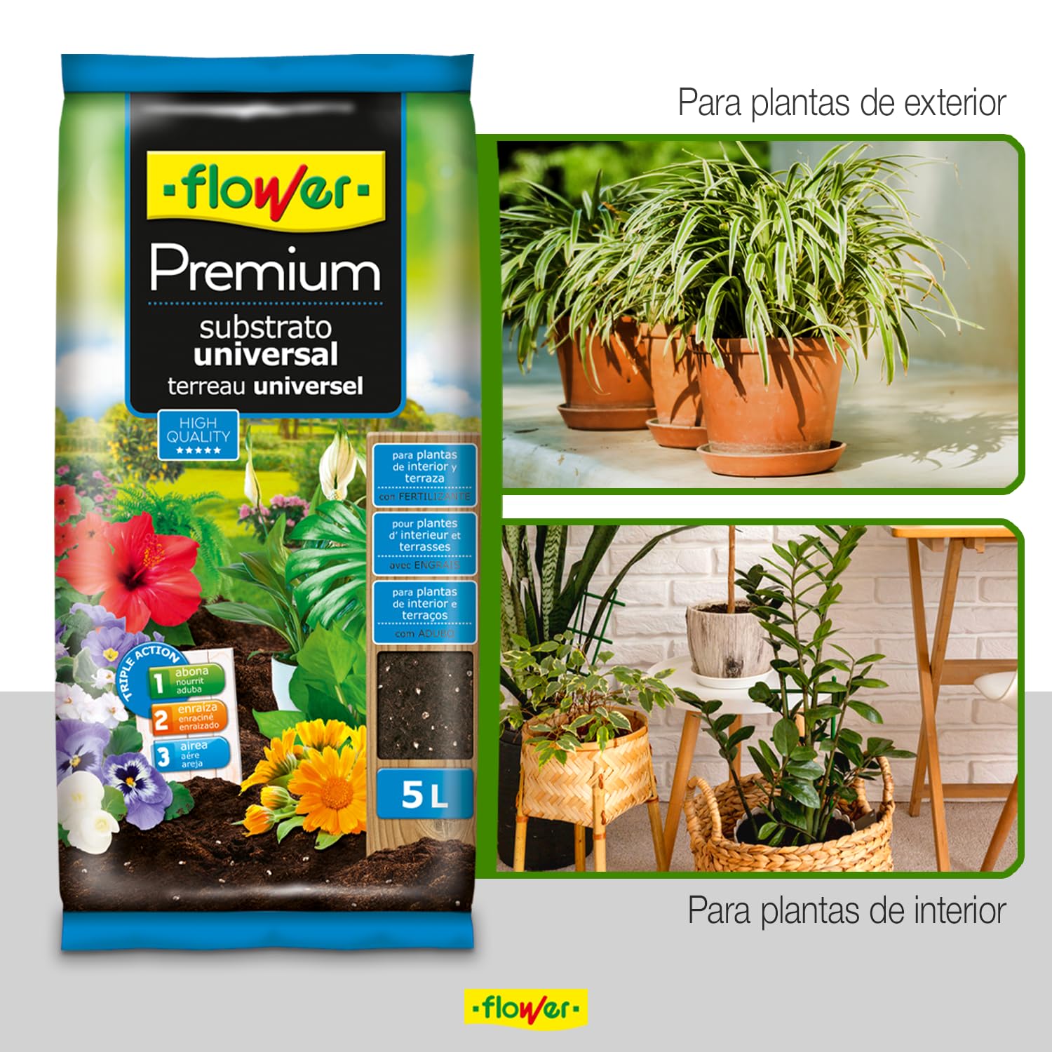Flower - Sustrato Universal Premium 5 L | Tierra para Plantas Interior y Exterior | con Fibra de Coco y Perlita | Aireación, Drenaje y Enraizado Óptimo — view 2