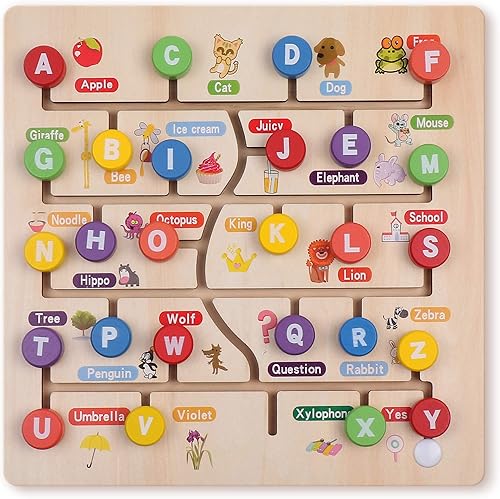 Boxiki kids Rompecabezas del alfabeto de madera. Tablero del alfabeto para niños con letras de madera. Los mejores rompecabezas ABC de aprendizaje