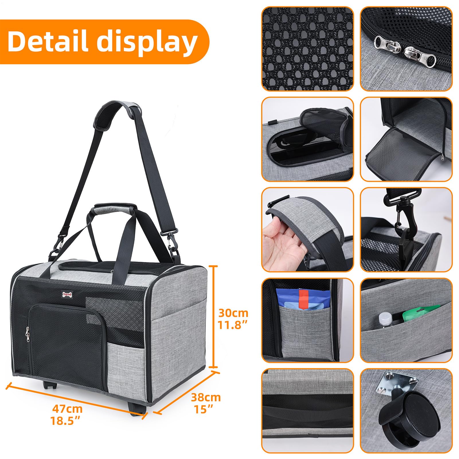 Rollbare Transportbox für Katzen mit Rollen & atmungsaktivem Design - Tiertransporter für kleine Hunde & große Katzen | Tragbare Schultertasche für Reisen | Mesh-Design und große Kapazität
