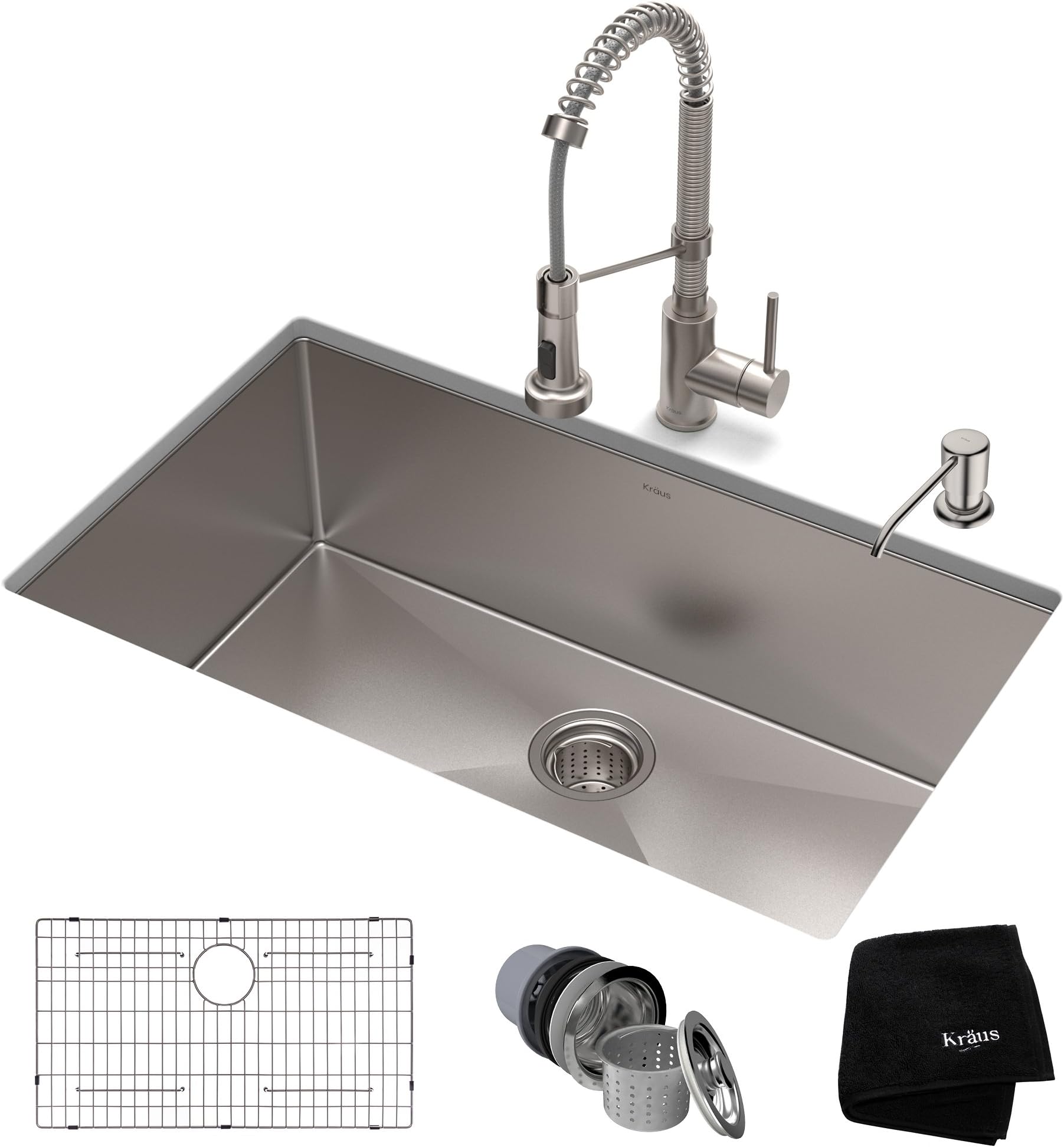 32-inch 16 Gauge Standart PRO Kitchen Sink Combo Set with Bolden 18-inch Kitchen Faucet and Soap Dispenser, Stainless Steel KHU100-32-1610-53SS