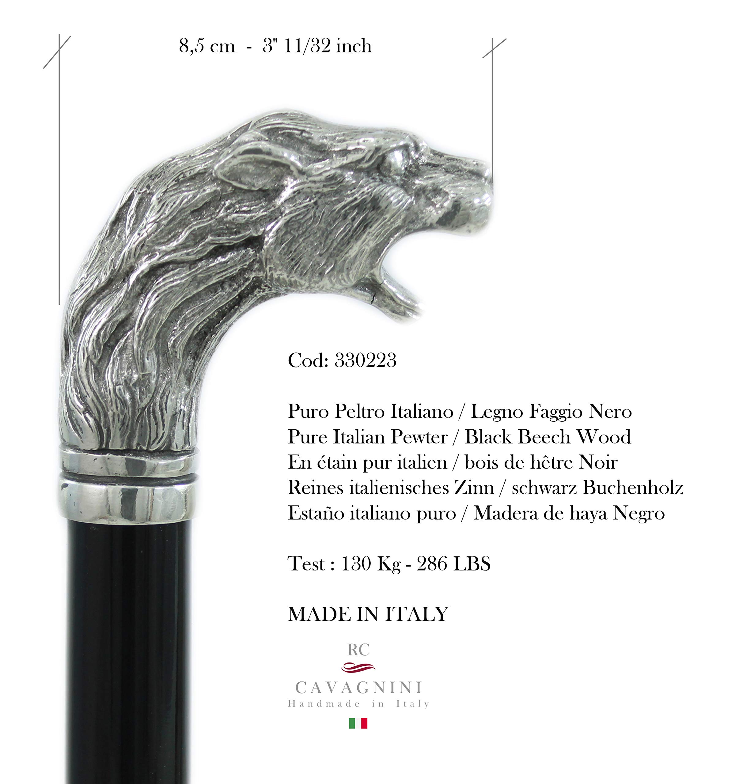 Bastón de paseo CAVAGNINI de madera y peltre puro León elegante para ancianos ceremonia (negro)