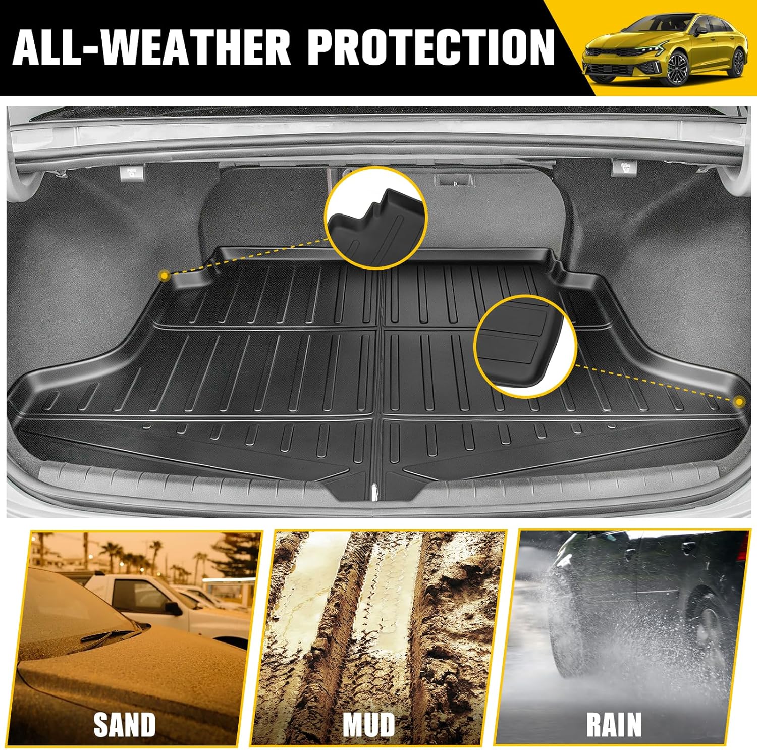 Trunk Mat for 2021-2026 Kia K5 & 2020-2026 Hyundai Sonata Rear Cargo Mat All Weather TPE Protector Trunk Liner Car Accessories