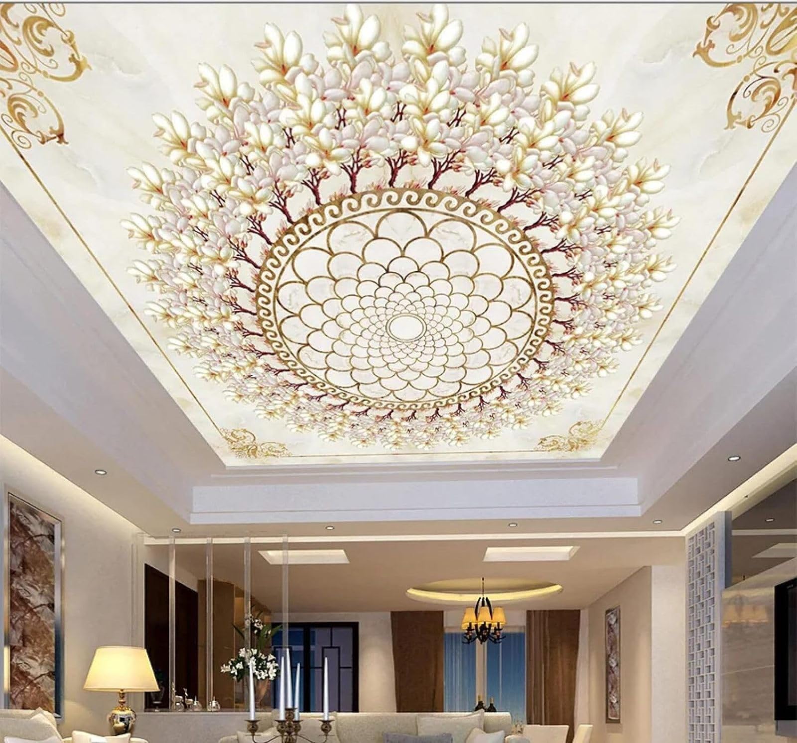 XLMING Abstract Three Dimensional Patterns Flowers Marble Effect 3D Wallpaper Luxury Home Dining Decor Paste Sofa Living Room The Wall for Bedroom Mural-400cm×280cm