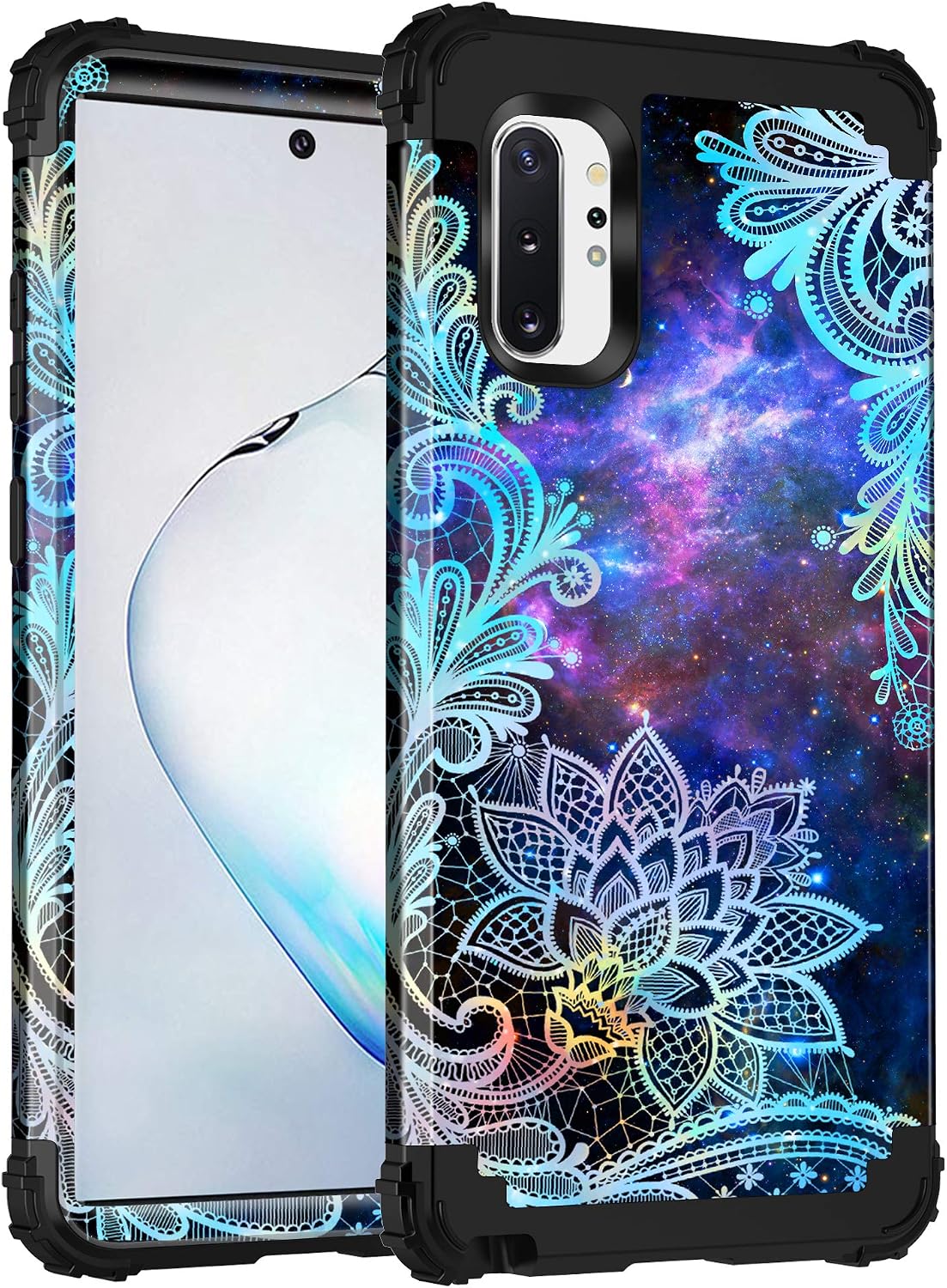 Casetego Compatible with Galaxy Note 10 Plus Case,Floral Three Layer Heavy Duty Hybrid Sturdy Shockproof Full Body Protective Cover Case for Samsung Galaxy Note 10 Plus,Blue Mandala