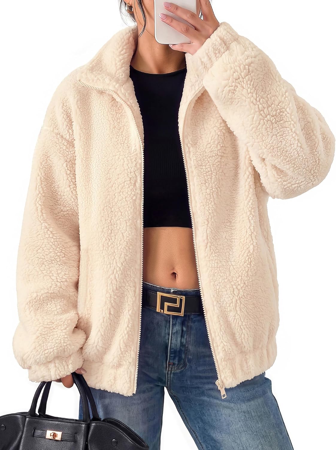 GRACE KARIN Women's Full Zip Sherpa Fleece Jacket with Pockets