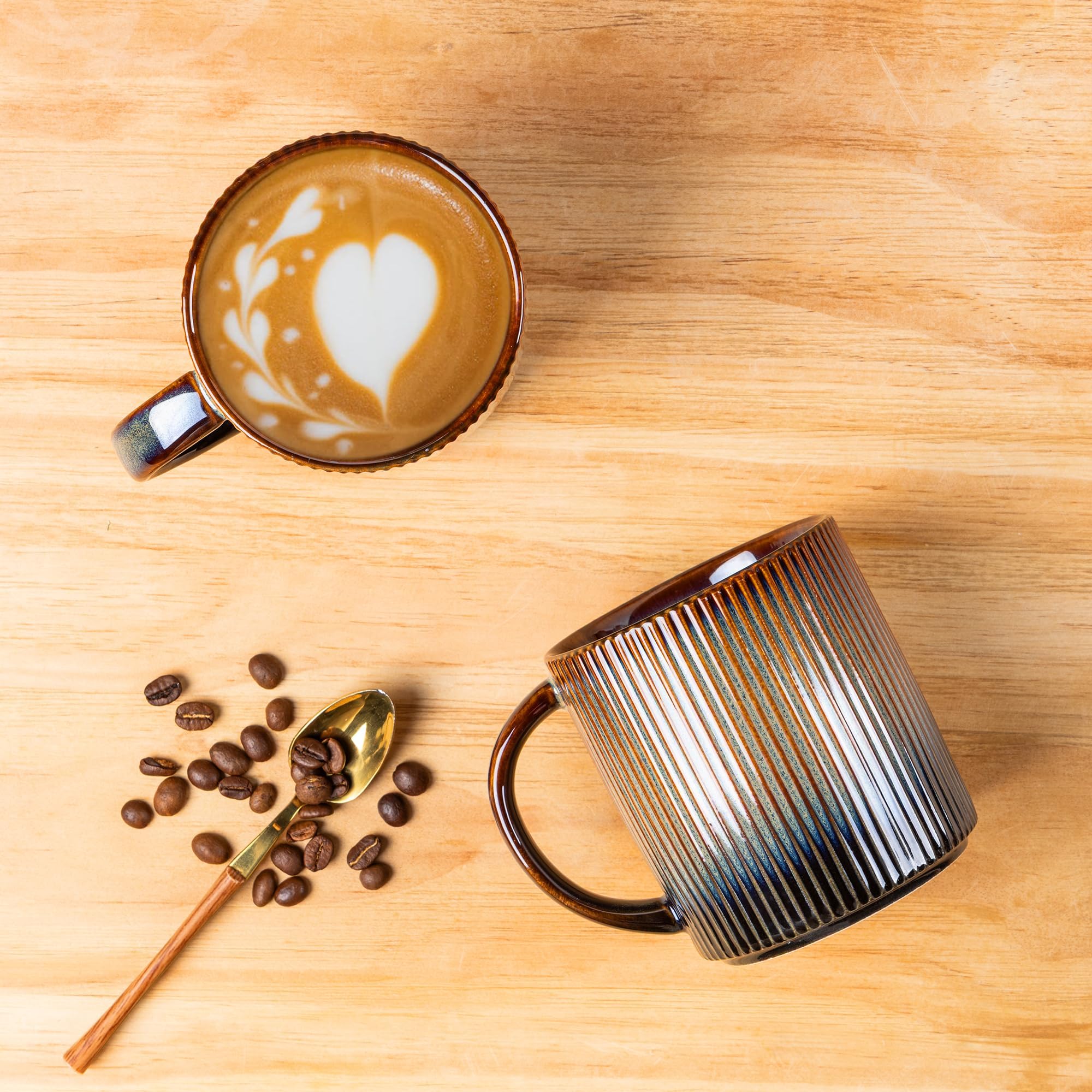 theterra Kaffeetassen Set 6er, 420 ml Steingut Tassen Set mit Henkel