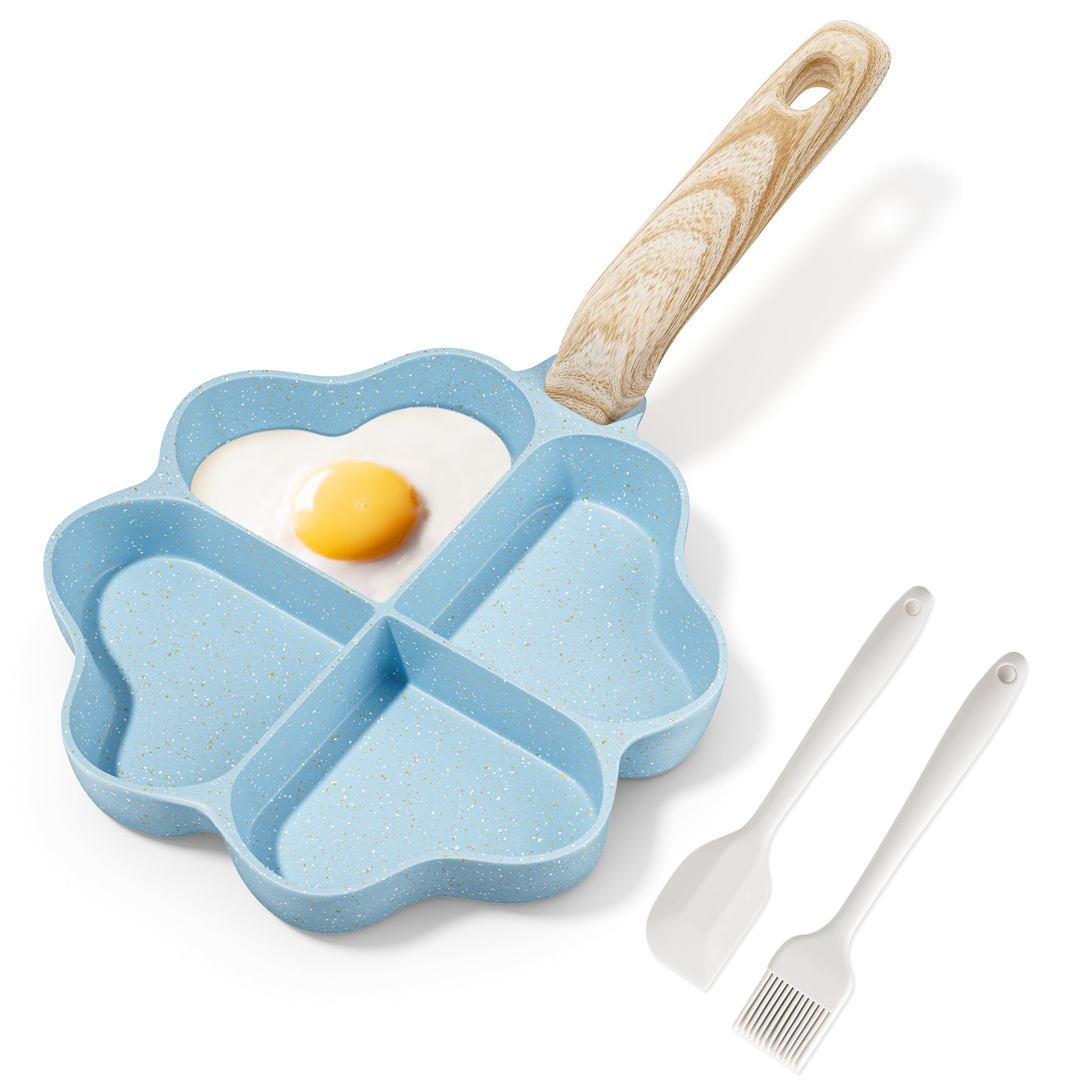 RIOVARM Antiaderente Padelle per omelette e frittate Induzione A 4 fori A forma di cuore Padella per uova Granito Padelle piccole Creativo Carino Sana Pancake Padella per la colazione senza PFOA