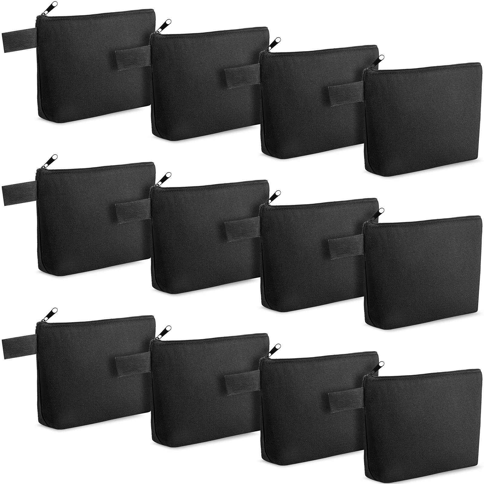 Weewooday 12 Pieces Blank Canvas Makeup Bags with Bottom Handle Bulk Sublimation Zipper Pouch Canvas Cosmetic Bags for Women Student Thanksgiving Christmas DIY Craft Travel Toiletry Pencil, Black