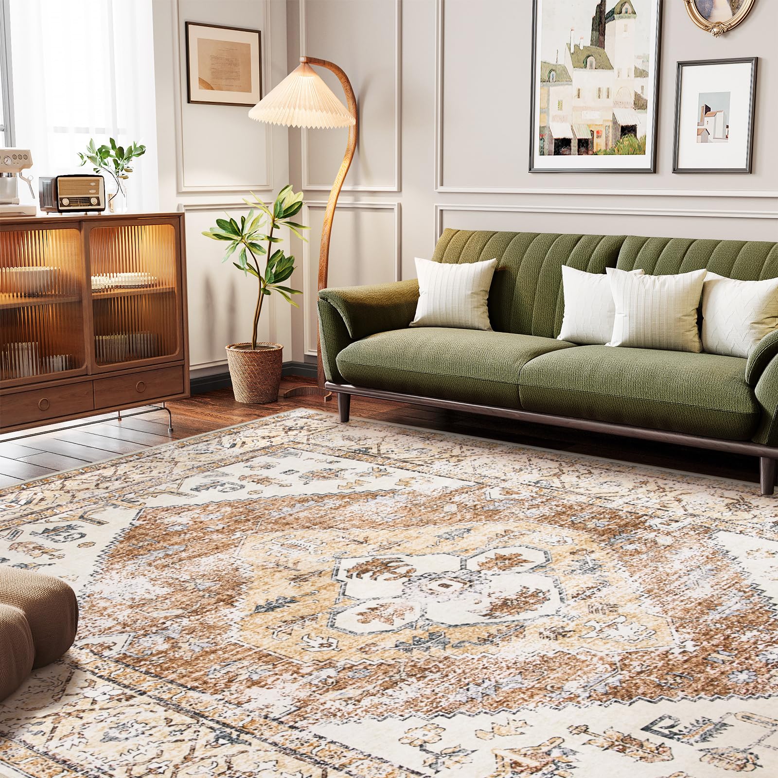 Lahome Rug for Living Room Machine Washable Area Rug 6x9 Boho Non Slip Bedroom Carpet Throw Ultra Thin Carpet for Dining Room, Farmhouse Neutral Print