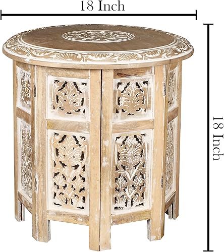 Miniatura 3 de Mesa pequeña, mesa de centro de madera, mesa de café para sala de estar, mesa auxiliar redonda tradicional, mesa auxiliar redonda moderna tallada a