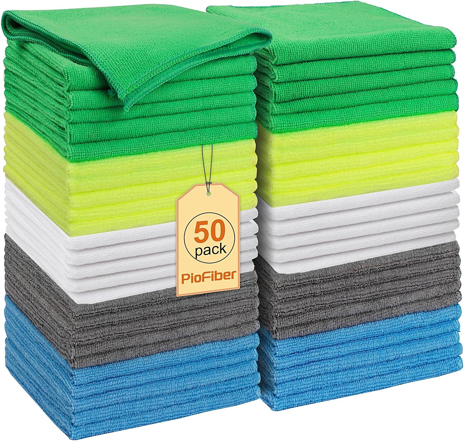 Microfiber Cleaning Cloths – 50 Pack, 15"x15" Ultra Soft, Lint-Free, Quick-Dry Towels for Cleaning Car, Home, Kitchen & Garage – Reusable Microfiber Rags