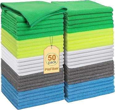 Microfiber Cleaning Cloths 50 Pack, 15"x15" Ultra Soft, Lint-Free, Quick-Dry Towels for Cleaning Car, Home, Kitchen & Garage Reusable Microfiber Rags