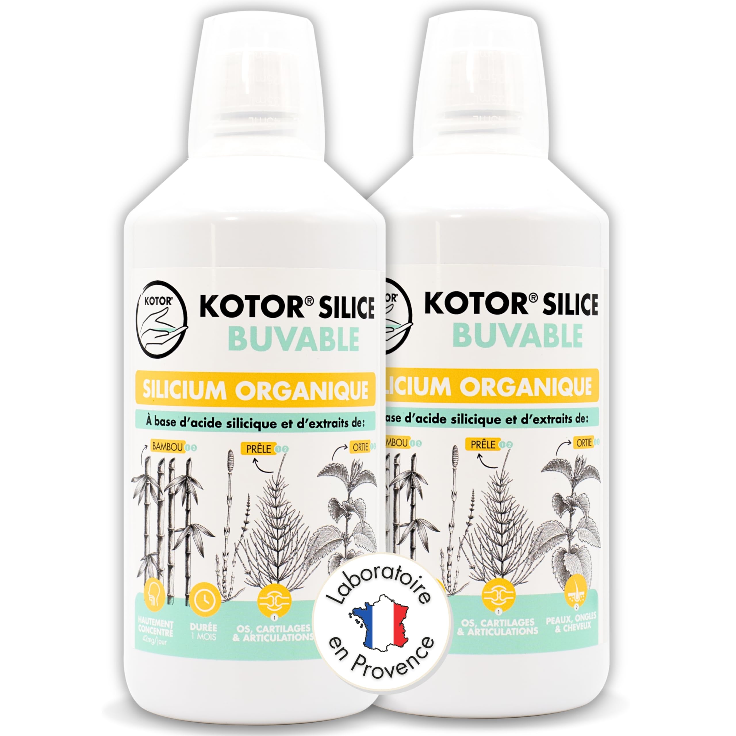 KOTOR SILICE BUVABLE 1L | Lot de 2 | Silicium Organique Naturel et Francais | Fortement Dosé | Articulations, Os, Cartilages, Peau, Ongles, Cheveux | Silicium + Bambou + Ortie + Prêle