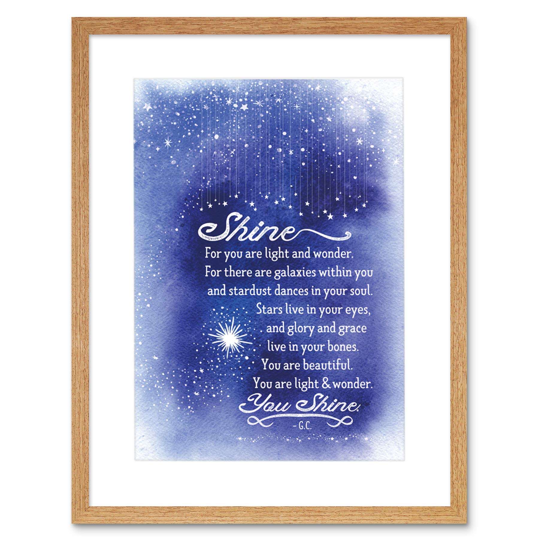 Wee Blue Coo Quote Shine Stars Artwork Framed Wall Art Print 12X16 Inch