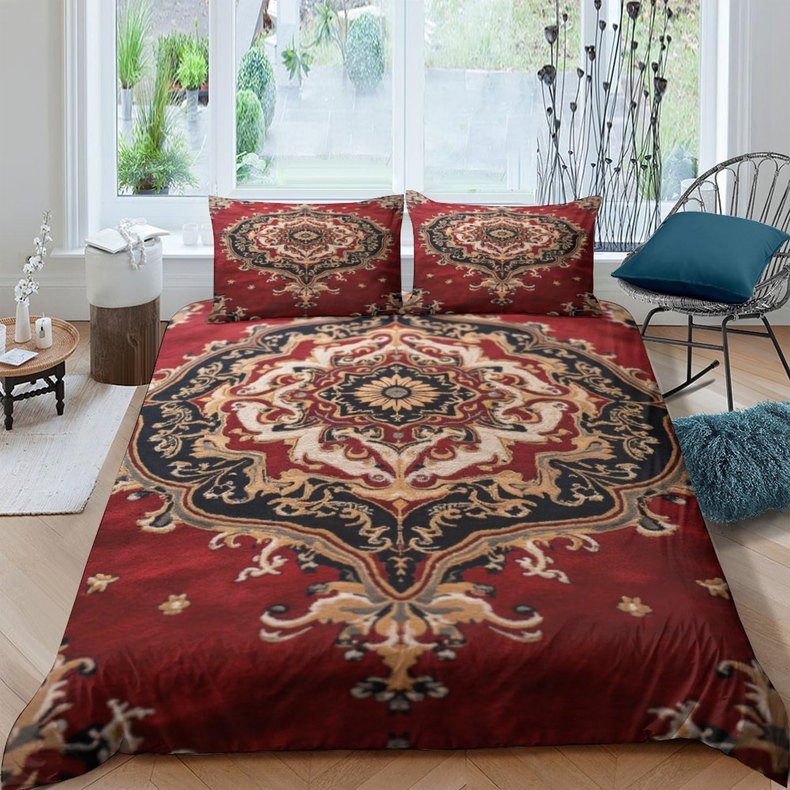Ctjqhvkz Style-2 3D Printed Red Baroque Fitted Sheet Microfiber Soft Floral Persian Mattress Cover For Bedroom Guest Room Decor Single（135X200cm）