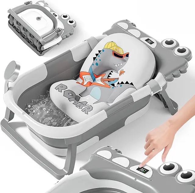 Baignoire bébé pliable XXL avec coussin et thermomètre - Idéal cadeau naissance