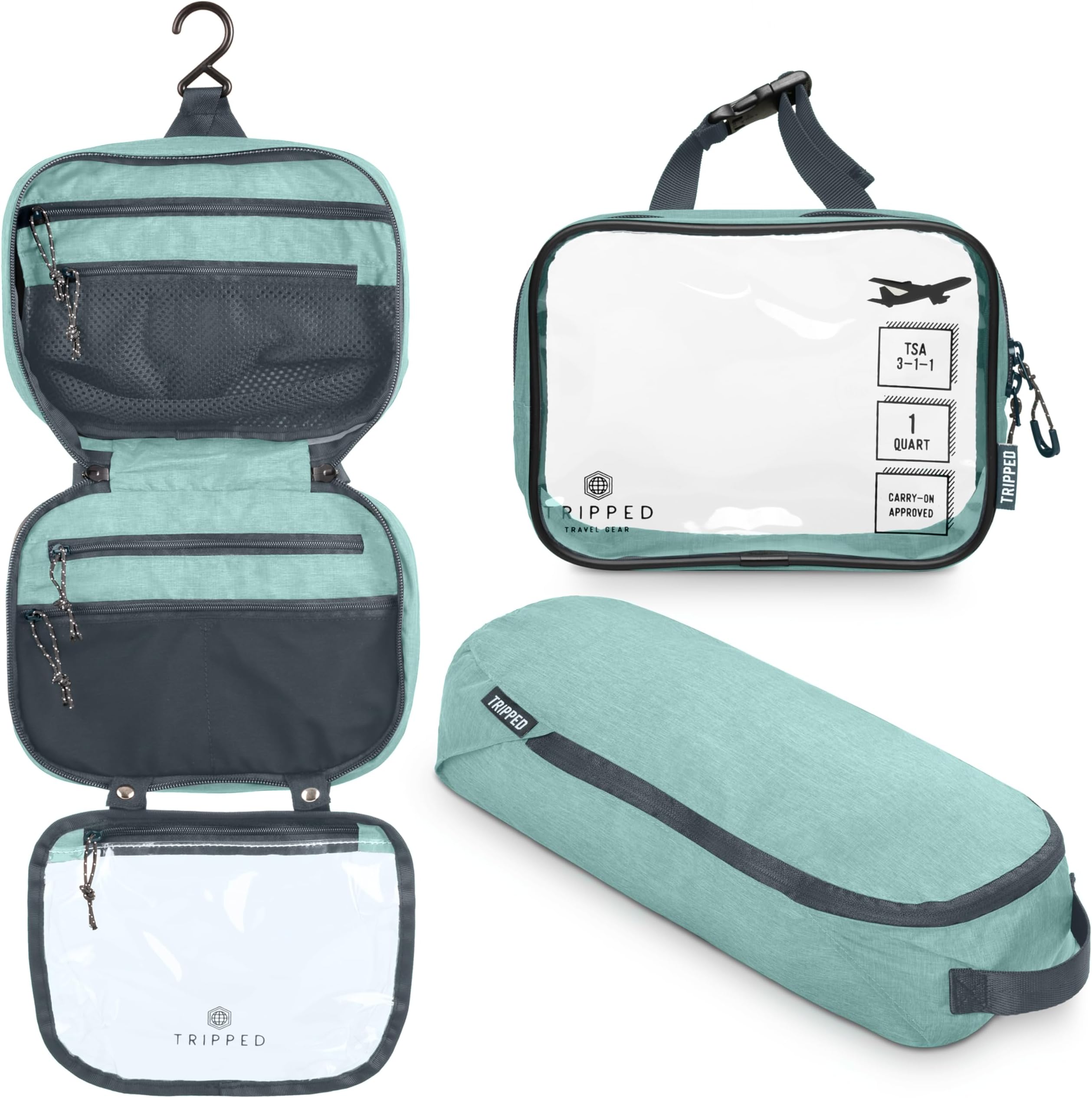 Toiletry Bag Kit Set: Hanging Travel Toiletry Bag + 311 TSA Cosmetic Liquid Bag + Ultralight Accessory Organizer Pouch