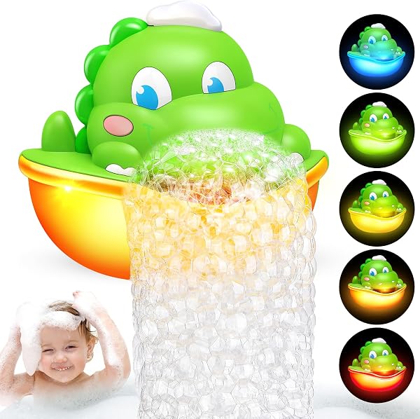 Bath Toys,Light-Up Bath Bubble Machine Automatic Bubble Maker Bathroom Toy for Kids Ages 1-3 4-8 Toddler Bathub Toy Dino