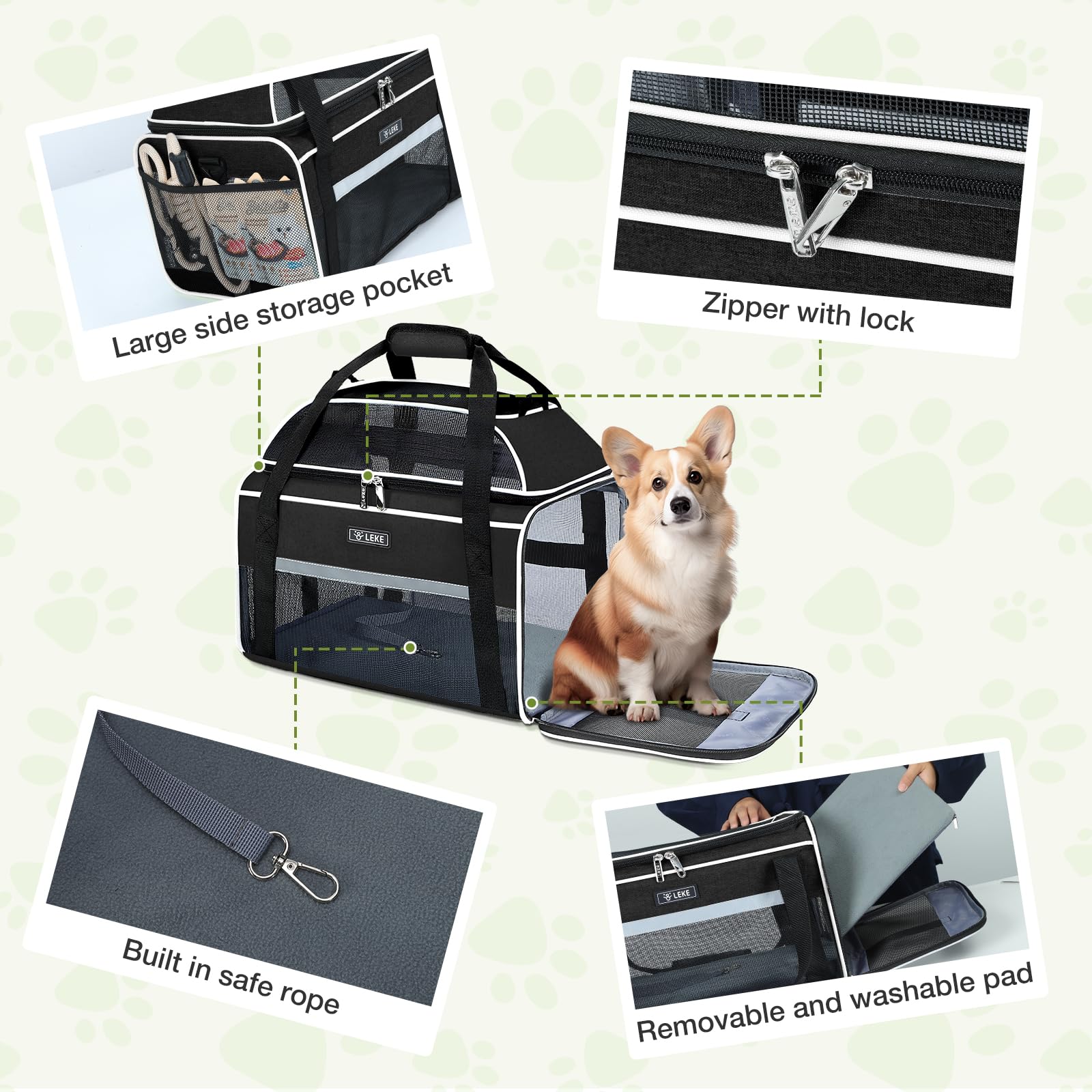 Bolsa de transporte para gatos y perros Lekespring, bolsa para perros y gatos, ampliable hacia arriba, bolsa para gatos hasta 7 kg, caja de transporte para gatos y perros para ir al veterinario en el