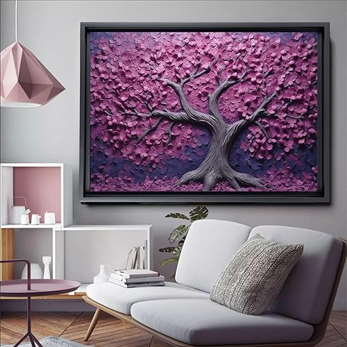 Miniatura 3 de Purple Flower Tree Wall Painting, Nature Tree Portrait - Canvas Wall Hanging for Purple Tree Wall Decor and Decorative Canvas Art