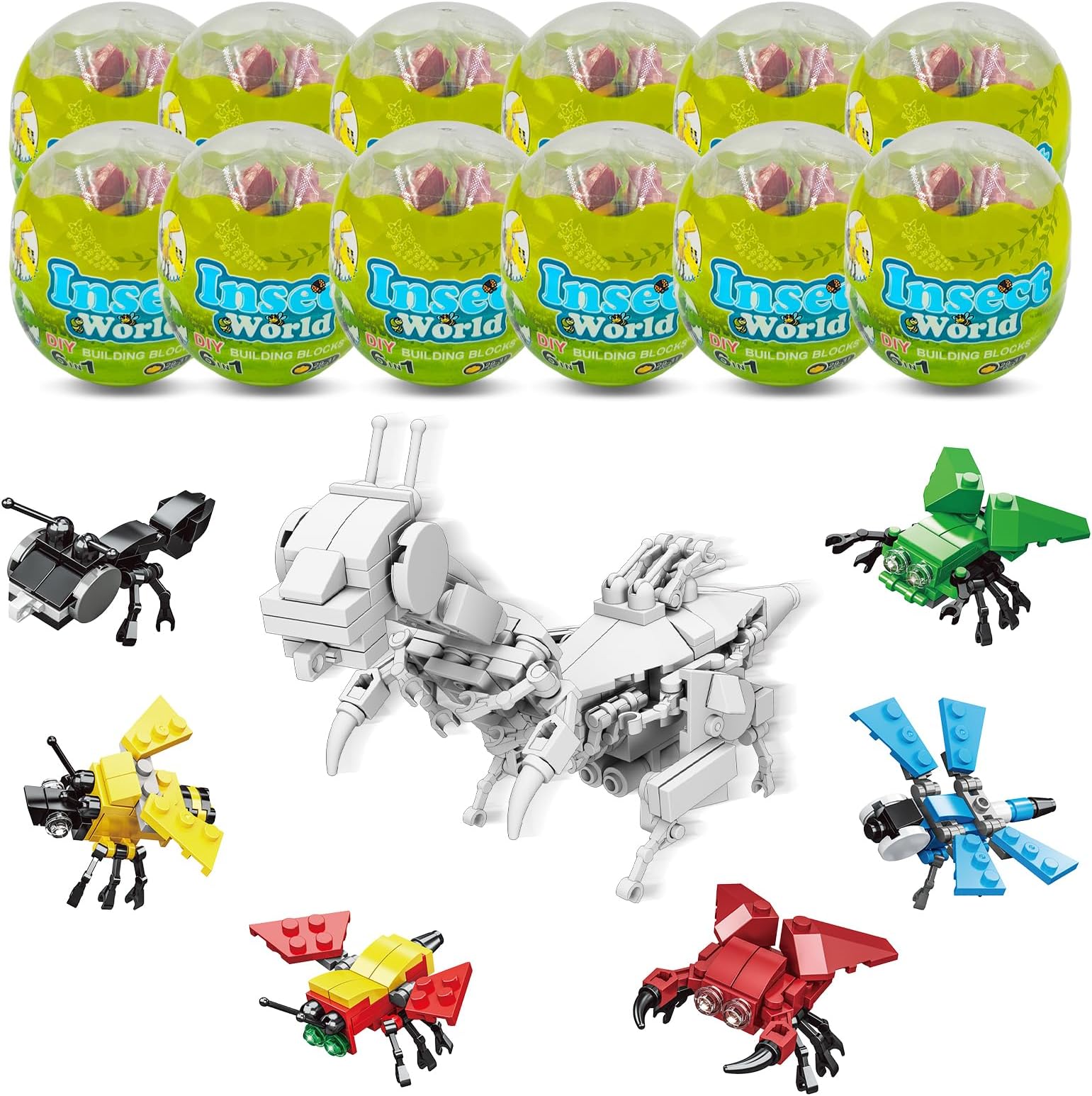 Mini Building Block Sets, 12PCS Insects Building Blocks, 6 in 1 STEM Toys Eggs Building Sets, Party Favors for Kids Goodie Bags Prizes/Birthday Gifts