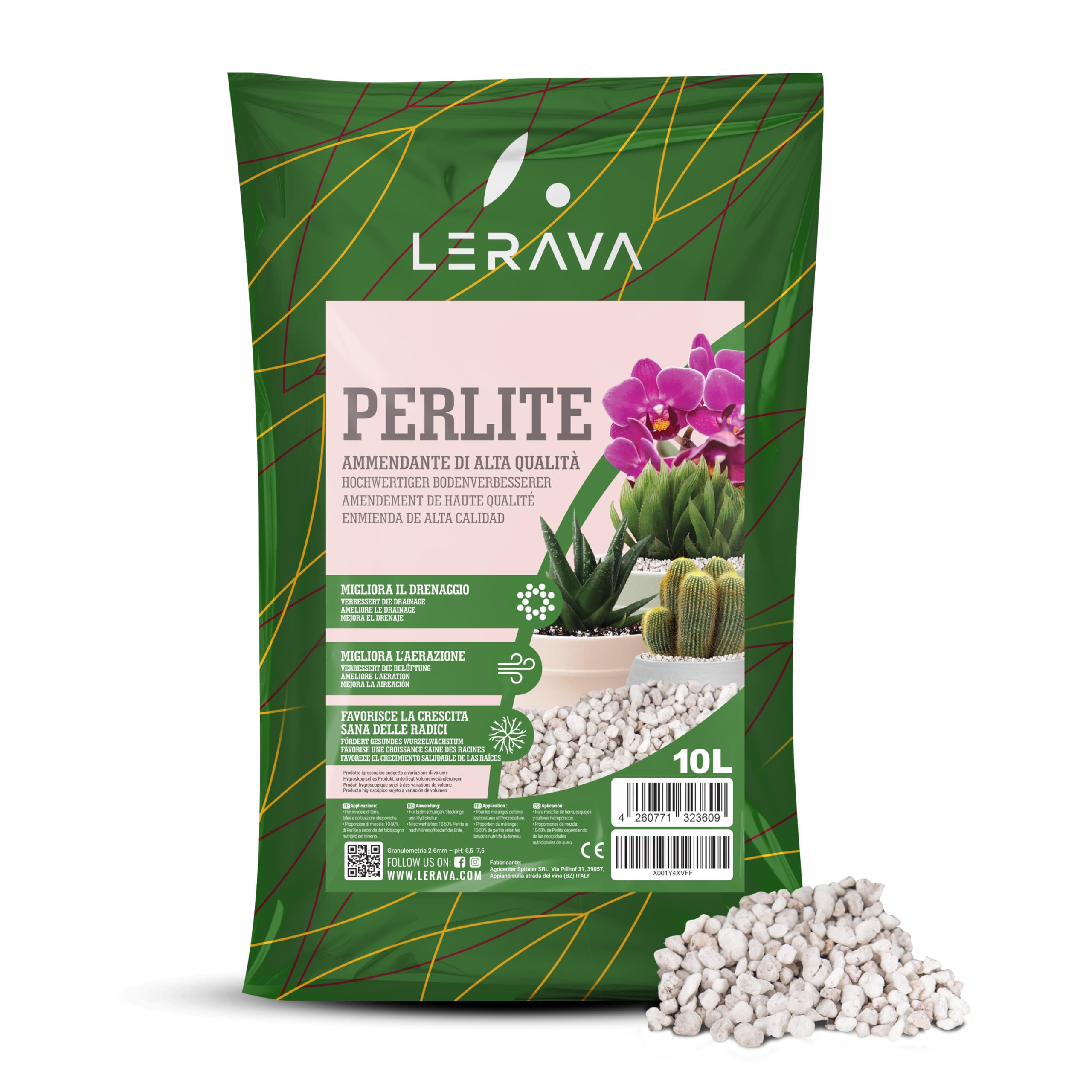 LERAVA® Perlite für Pflanzen (10L) – Grobkörniger Perlit zur Bodenverbesserung – Sorgt für optimale Drainage & Belüftung – Natürlicher Zusatz für Erde & Hydrokultur - Granulat Pflanzen