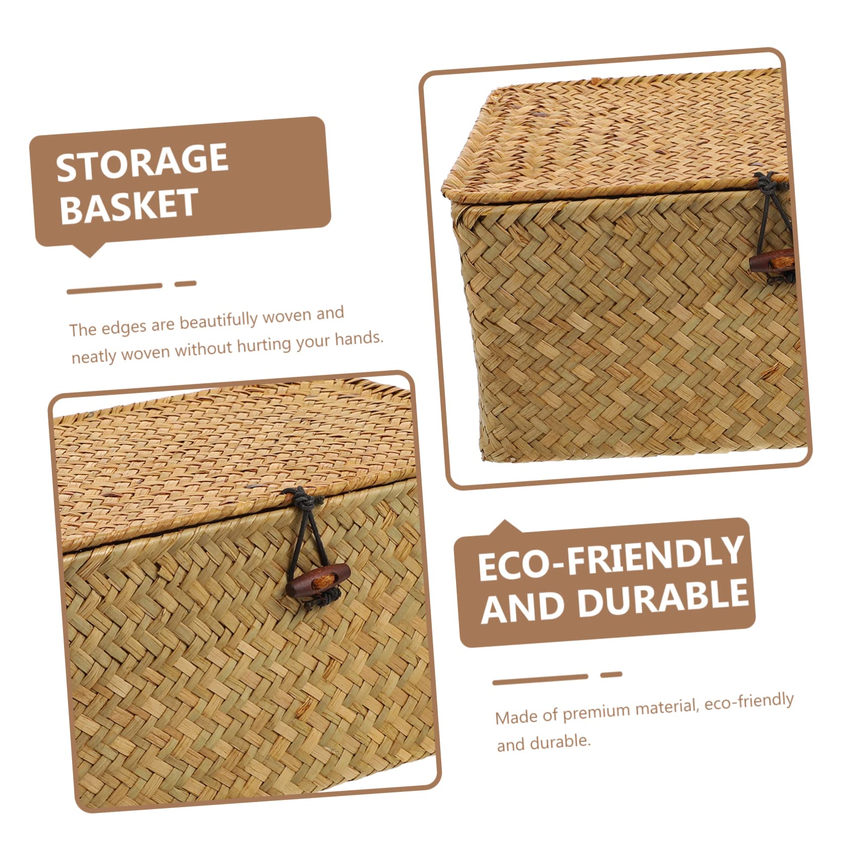 HOOTNEE Hand Woven Straw Storage Basket Multifunctional Storage Box for Home Decor