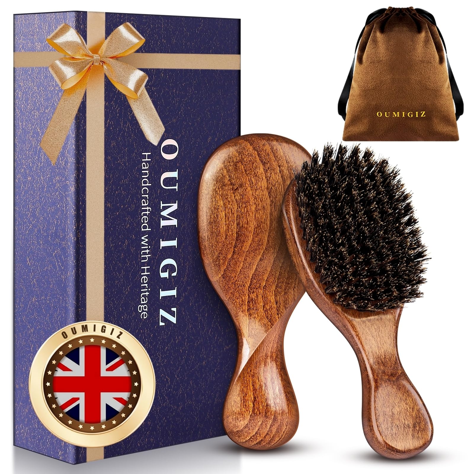 Spazzola per capelli con setole di cinghiale dal 1965, artigianato britannico, mini spazzola per capelli/barba in legno naturale fatta a mano, setole morbide e morbide, districante per donne
