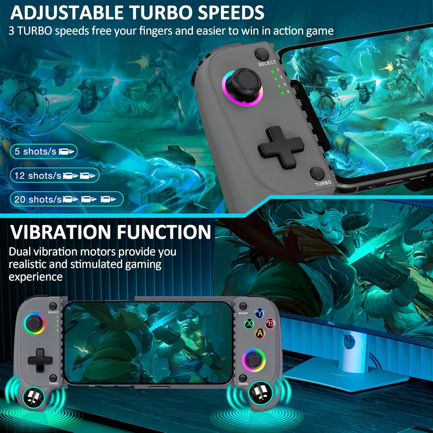 Wireless Phone Mobile Gaming Controller for iPhone/Android - Turn Your iPhone into a Gaming Console - Play Xbox, Cloud Gamepad for iOS with Hall Joystick, Turbo (Grey)