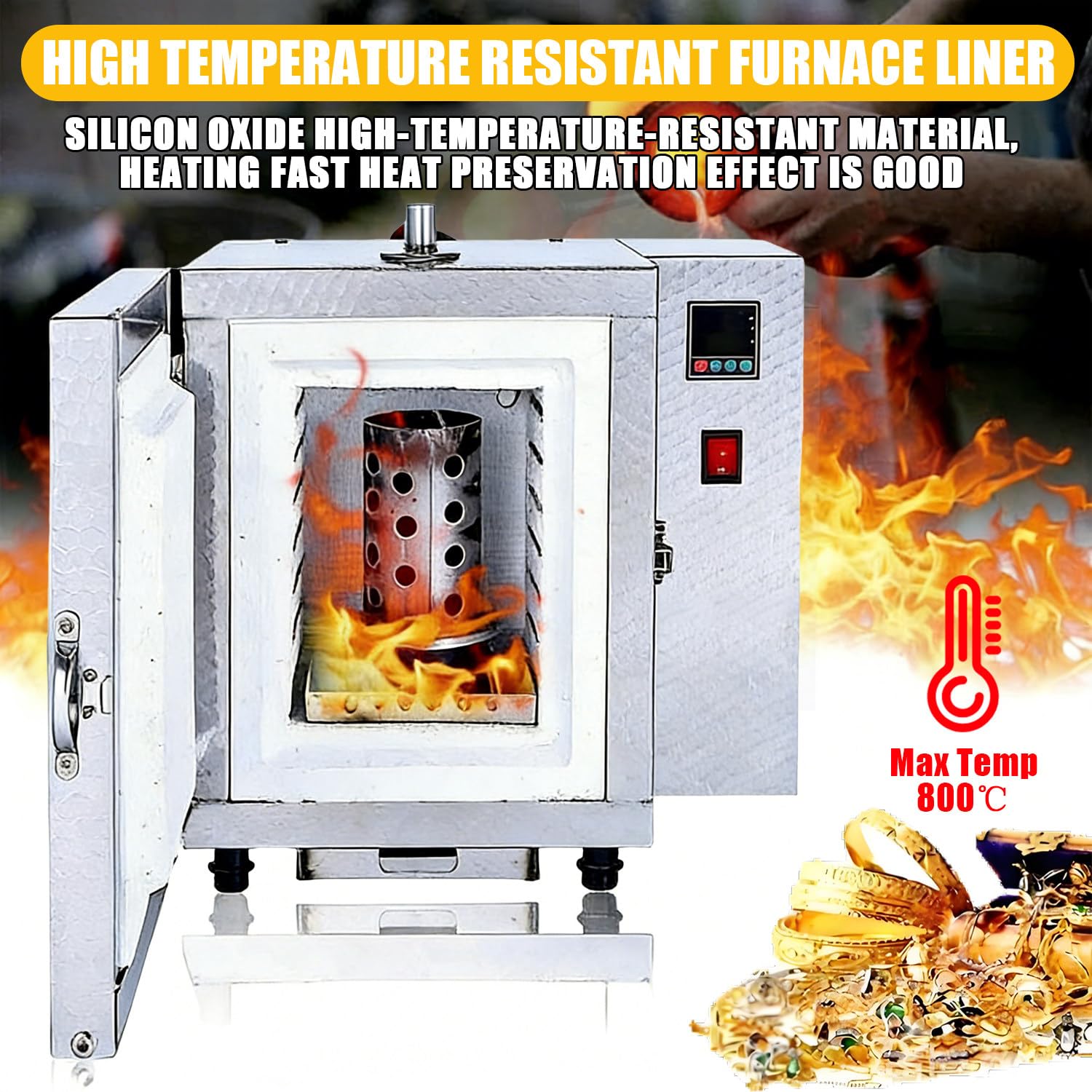 Muffelofen, 1500 W Elektrischer Keramik Muffelofen, Segmentierte Temperaturregelung, Mit LED-Anzeige, Vierseitige Beheizung, Max. 800 °c, Ideal Für Juweliere, Kunsthandwerker