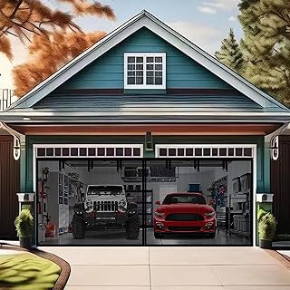 Magnetic Garage Door Net Screen Kit 14x7 FT - Heavy-Duty Fiberglass Mesh with Magnetic Closure for 1 Car Garage 14x7ft, Blocks Bugs & Enhances Privacy -Perfect for Porch Gym Barn Patio Use