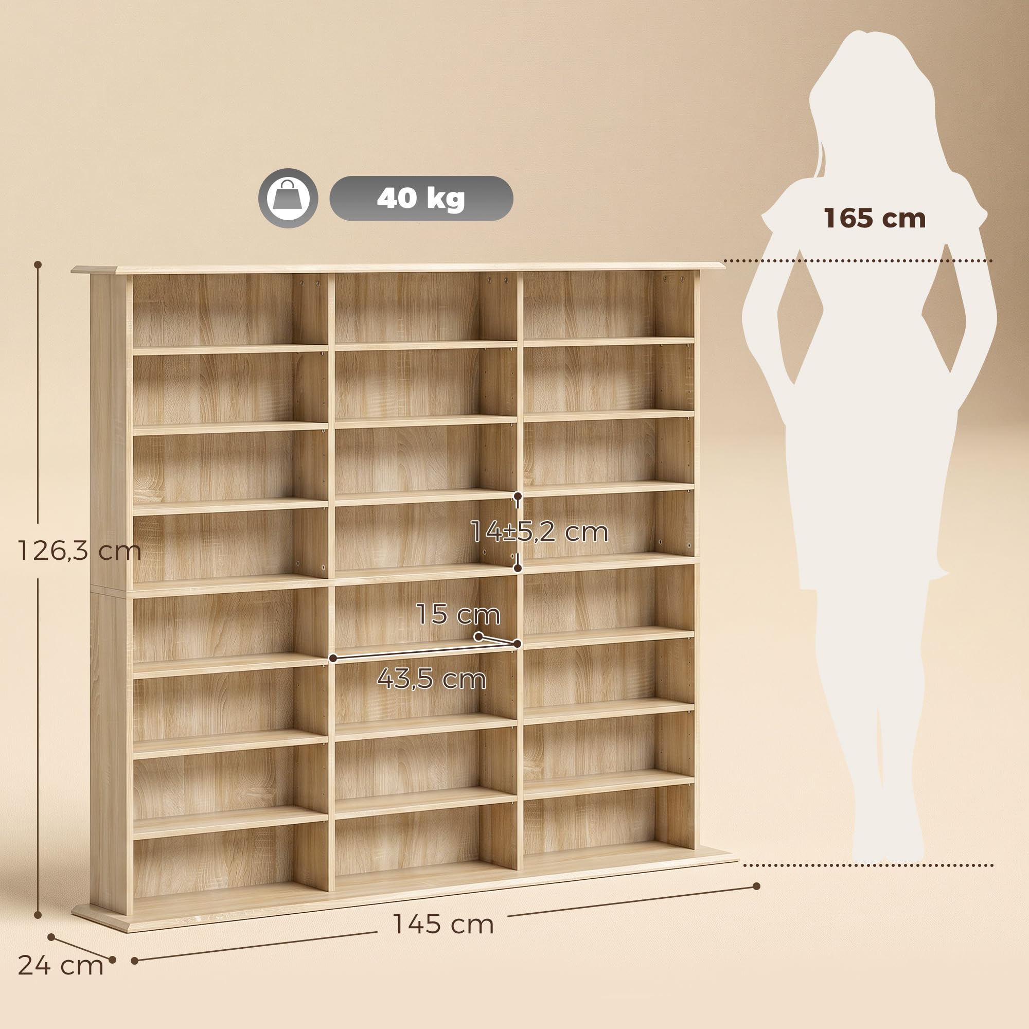 HOMCOM Almacenamiento CD y DVD 145x24x126.3cm Roble