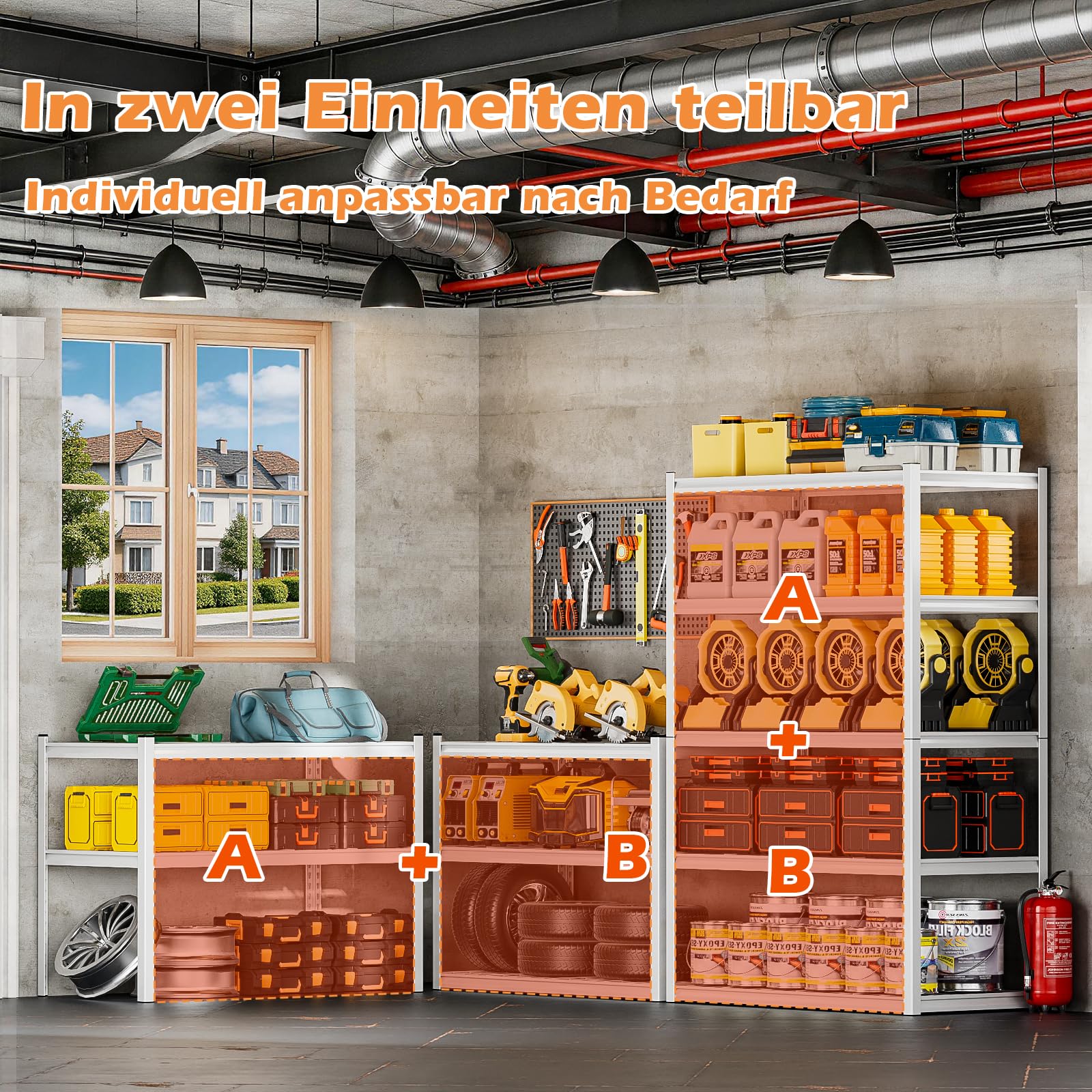 Himimi Schwerlastregal Metall 182x120x60 cm, 1500kg Tragkraft, 5 Ebenen Steckregal mit höhenverstellbaren Gitterböden, Metallregal in Industriequalität für Keller Garage Lager Werkstatt Küche, Weiß