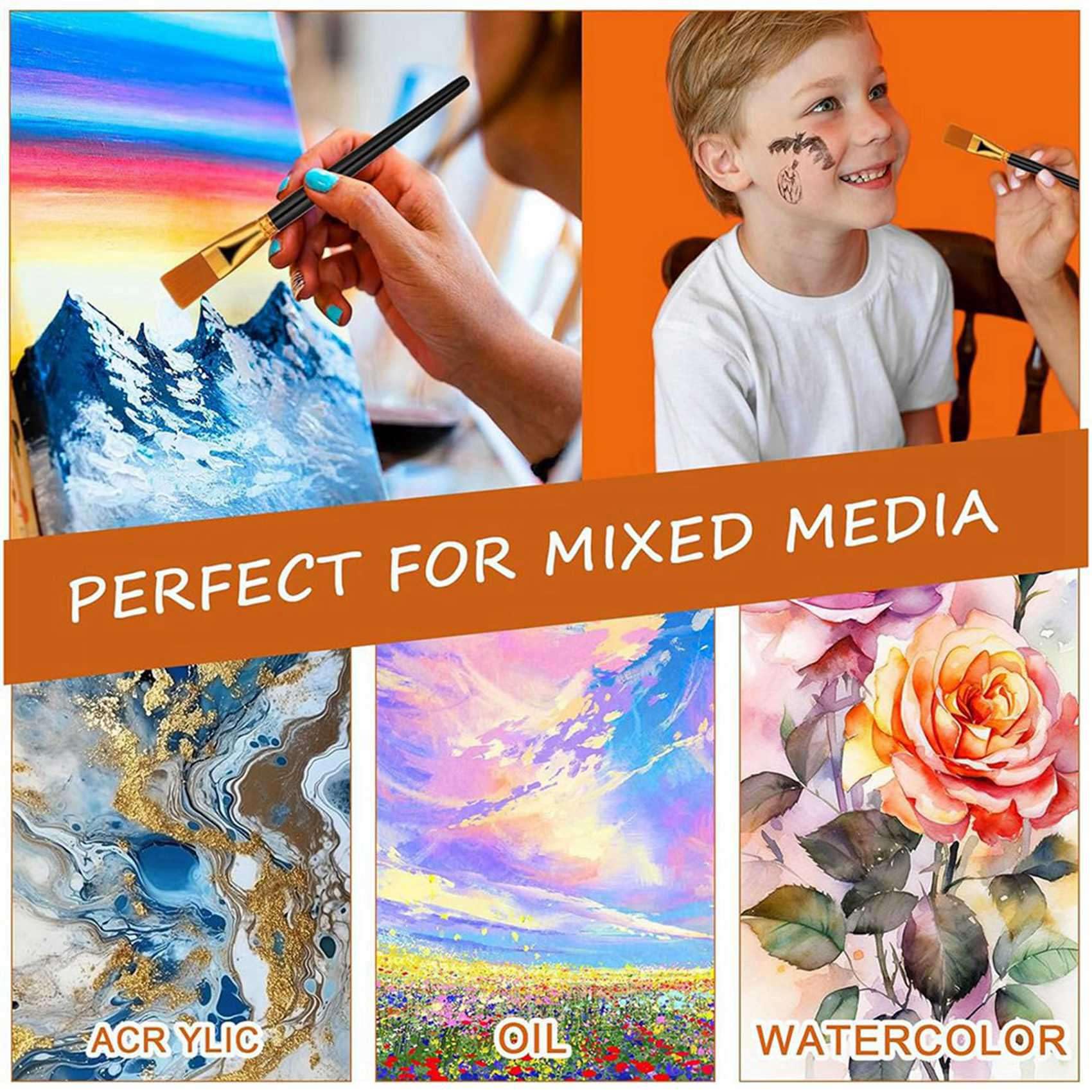 Juego de Pinceles Planos de 120 Piezas, Pinceles de Acuarela de 1 Pulgada de, Pinceles para Pintura Al ÓLeo, Pinceles Profesionales de Pintura Grandes