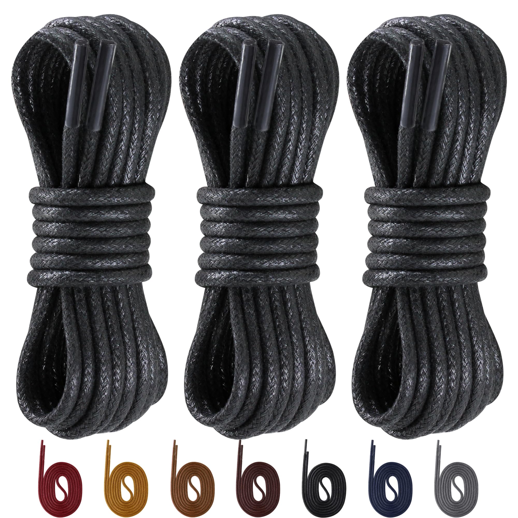 PTERYBIRD 3 Pairs Waxed ShoeLaces for Dress Shoes,3/32" Thin Round Replacement Strings for Business Oxford Shoes, Boots