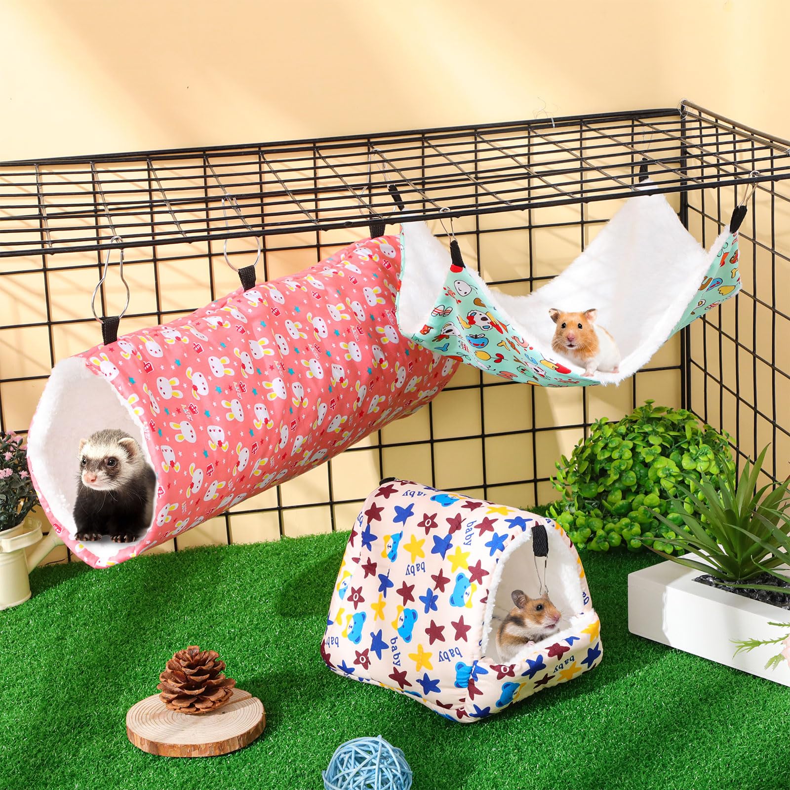 Abbylike Amaca da appendere per topi e porcellini d'India, accessori per gabbie per furetti, piccoli animali domestici, tunnel da appendere, amaca, criceti, accessori giocattolo per furetti, criceti,