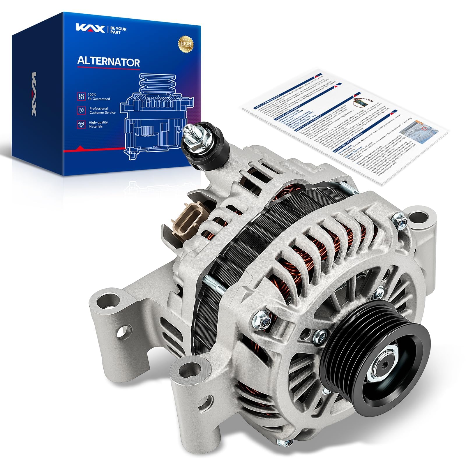 KAX New Alternator Replacement for 2009-2010 Explorer/Explorer Sport Trac/Mountaineer 4.0L Mitsubishi Unit; 120 Amp,12V,CW,S6 Groove Pulley,Replace for 11275N,210-4307