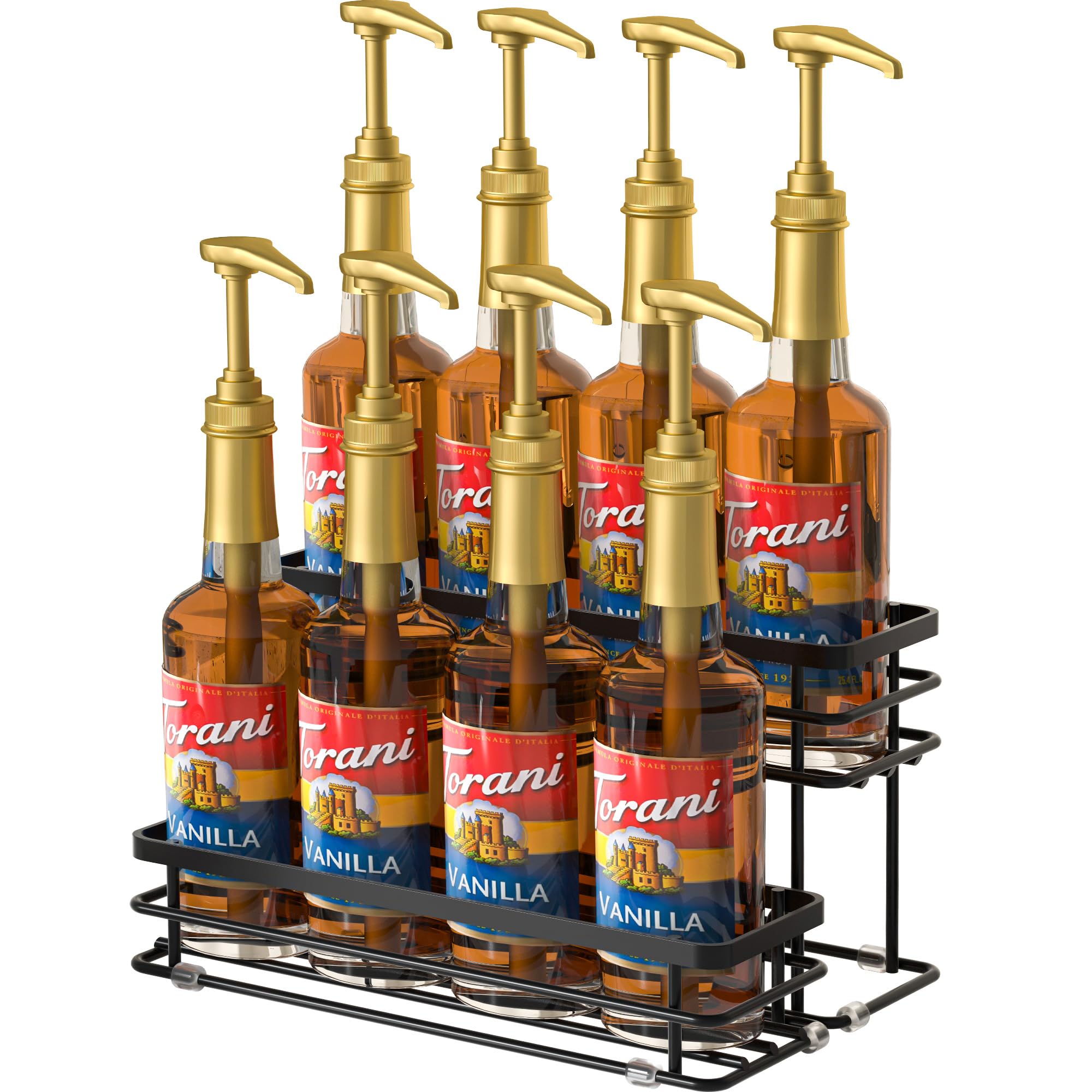 Organizador de jarabe de café, soporte para botellas de jarabe para barra de café, estantes de almacenamiento de 2 niveles para 8 botellas para jarabe, vino, aderezo para encimera de cocina