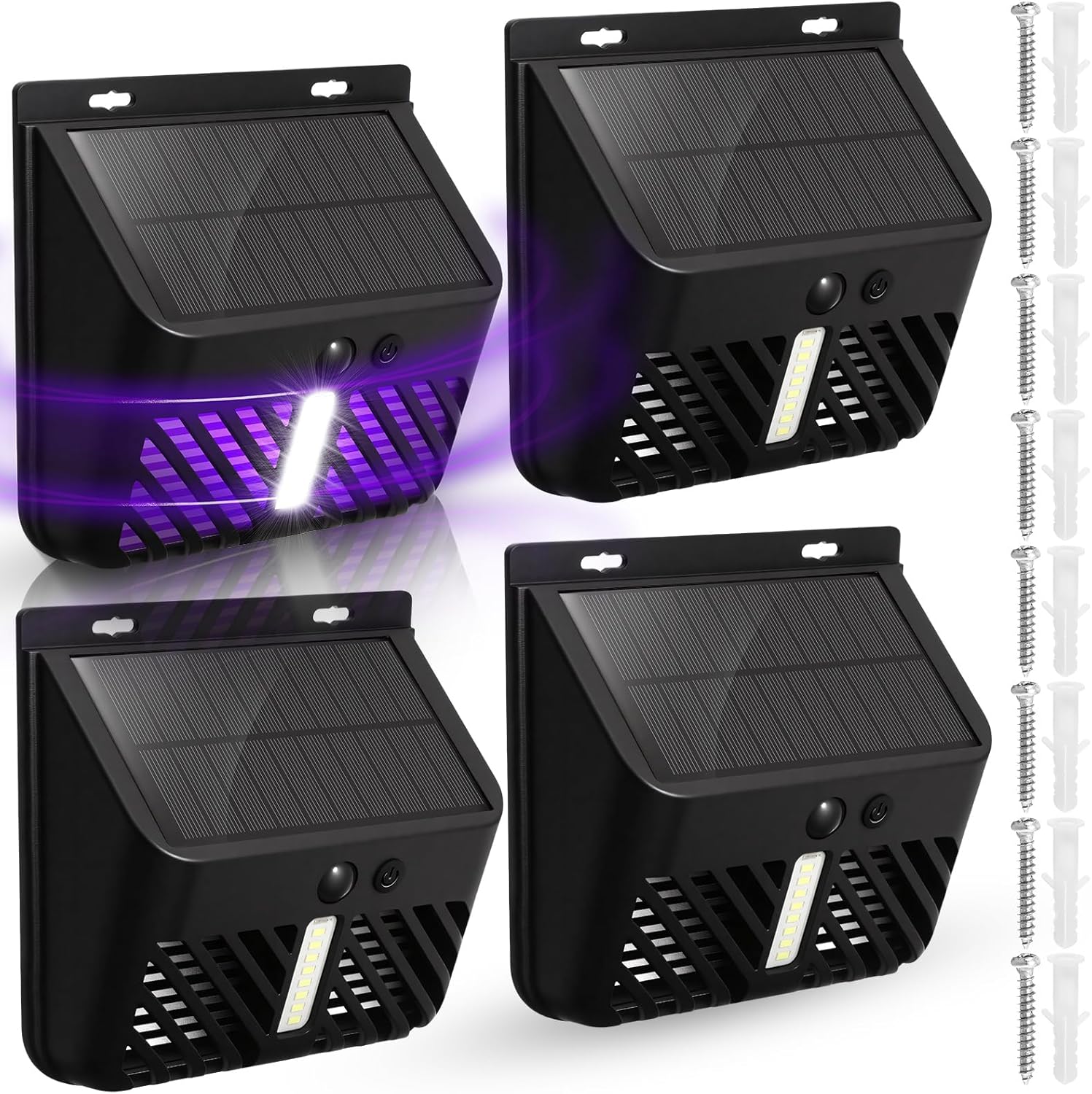 Qualirey 4 Pack Solar Powered Bug Zapper Outdoor Mosquito Killer Lamp with Motion Sensor 2-in-1 Electric LED Light Mosquito Trap Waterproof Bug Zapper for Outdoor Home Garden Patio Backyard Camping