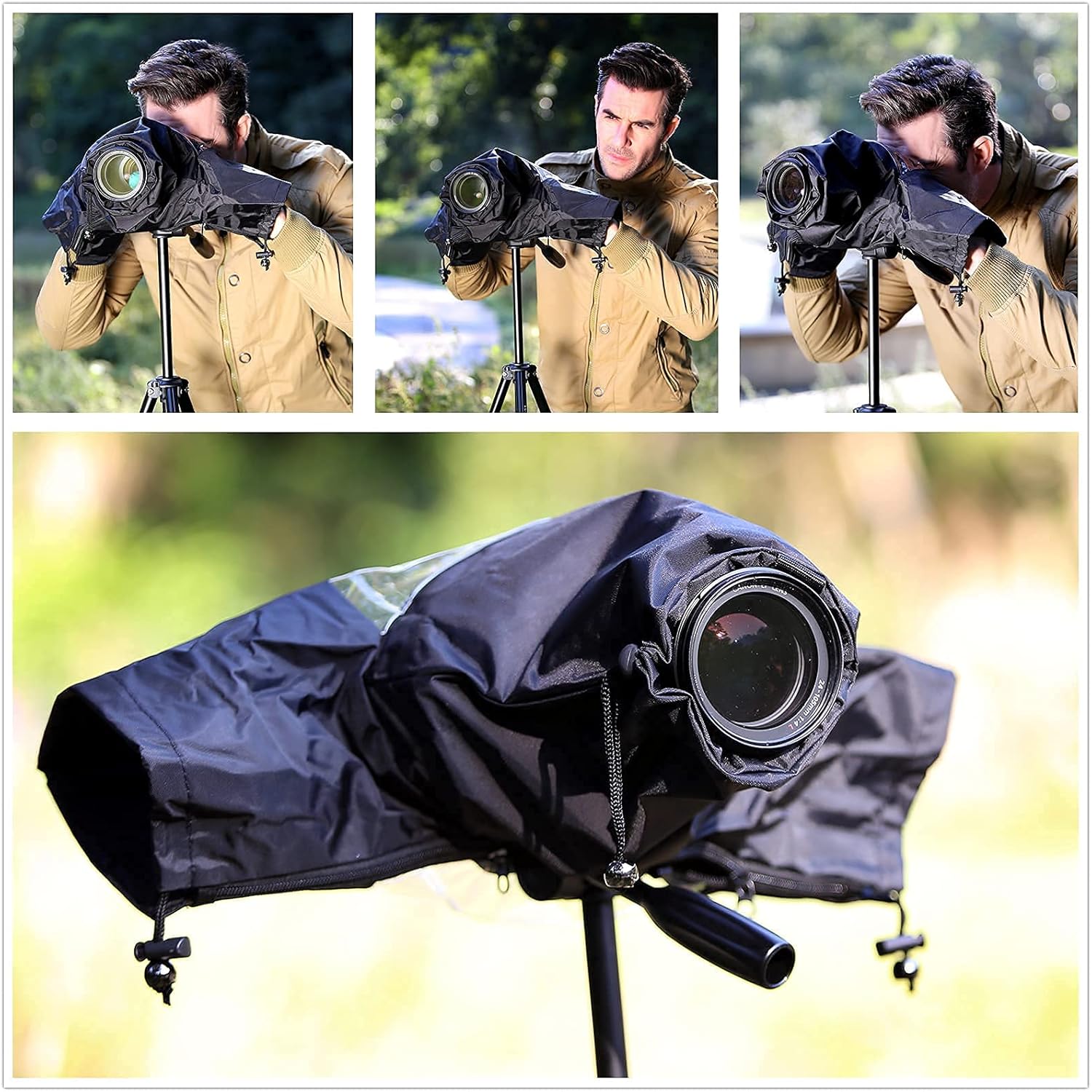 Rain Cover + Hard Camera Pouch：Camera Rain Cover with Hard Camera Travel Carrying Case