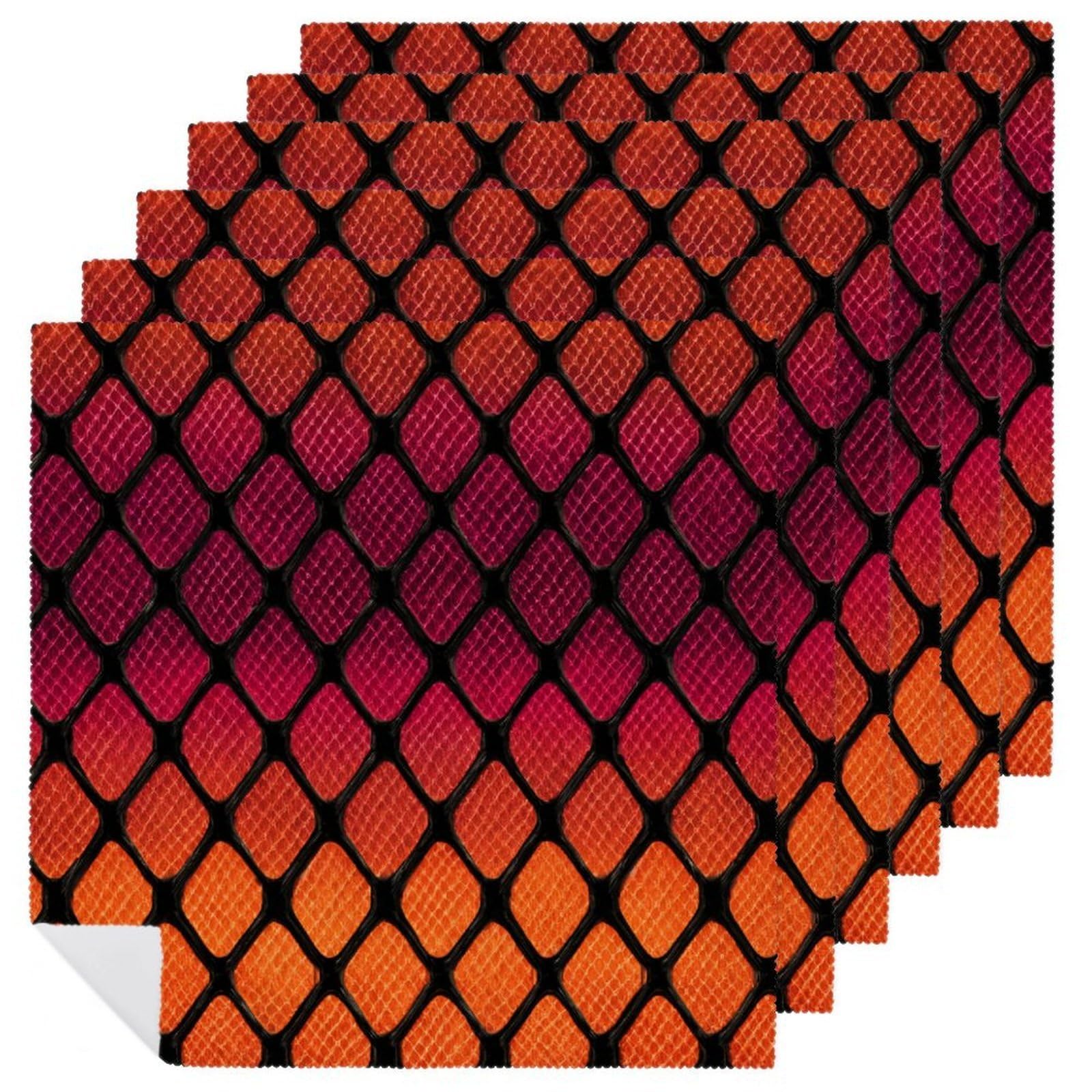Diamond Metal Plate Neon Orange with Hot Pink Cloth Napkins Set of 6, Square Premium Reusable Washable Polyester Table Linen Napkin for Dinner Party